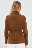 Margo Women's Brown Shirt Collar Suede Leather Jacket | Derimod