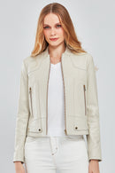 Sharon Women's Beige Short Leather Jacket | Derimod