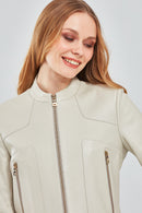 Sharon Women's Beige Short Leather Jacket | Derimod