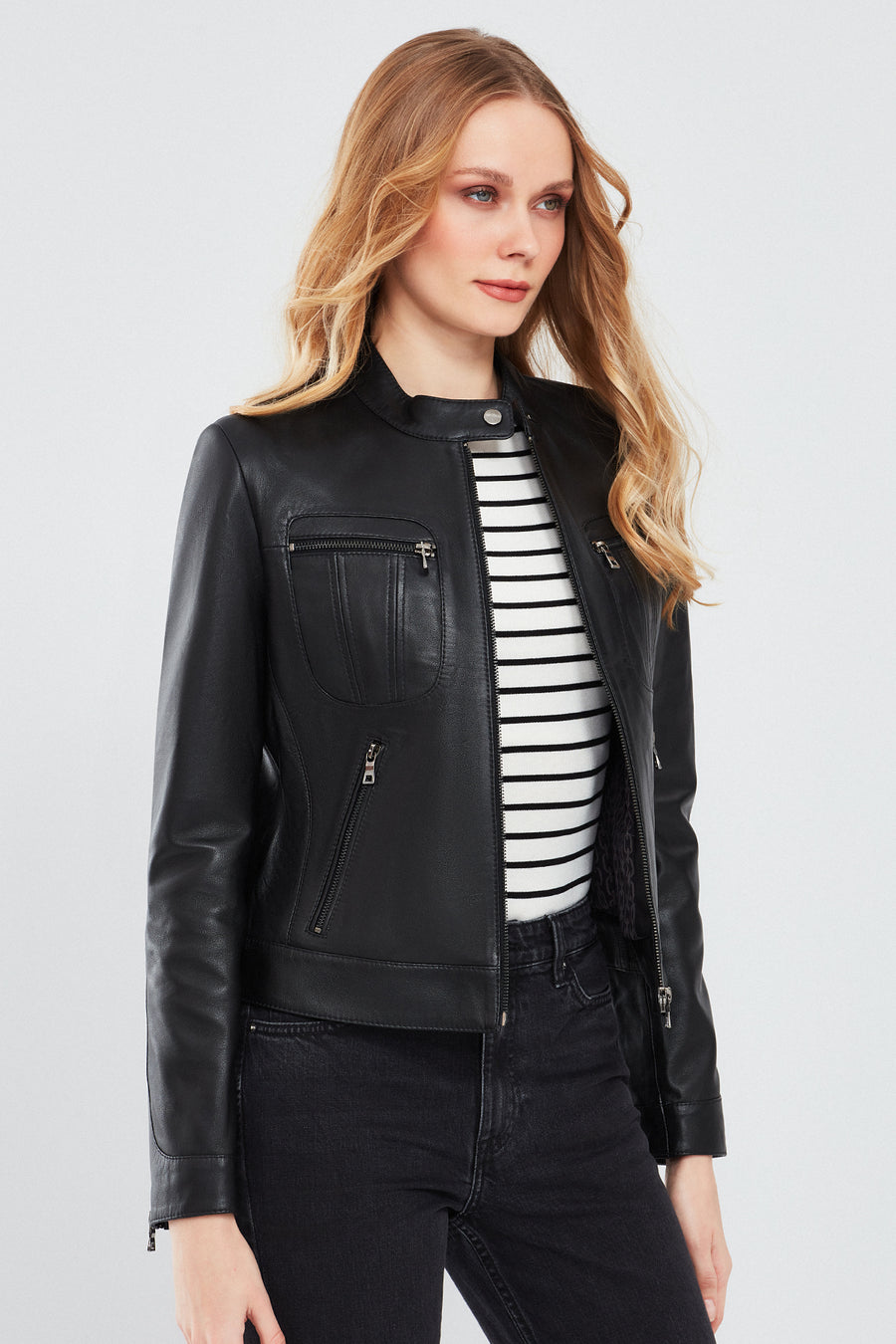 Alison Women's Black Short Leather Jacket