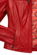 Maria Women's Red Short Leather Jacket | Derimod