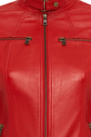 Maria Women's Red Short Leather Jacket | Derimod