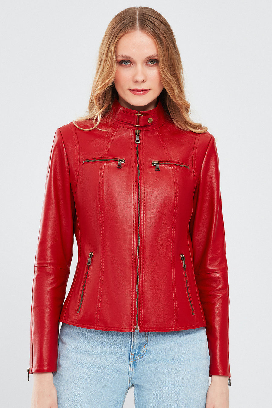 Maria Women's Red Short Leather Jacket