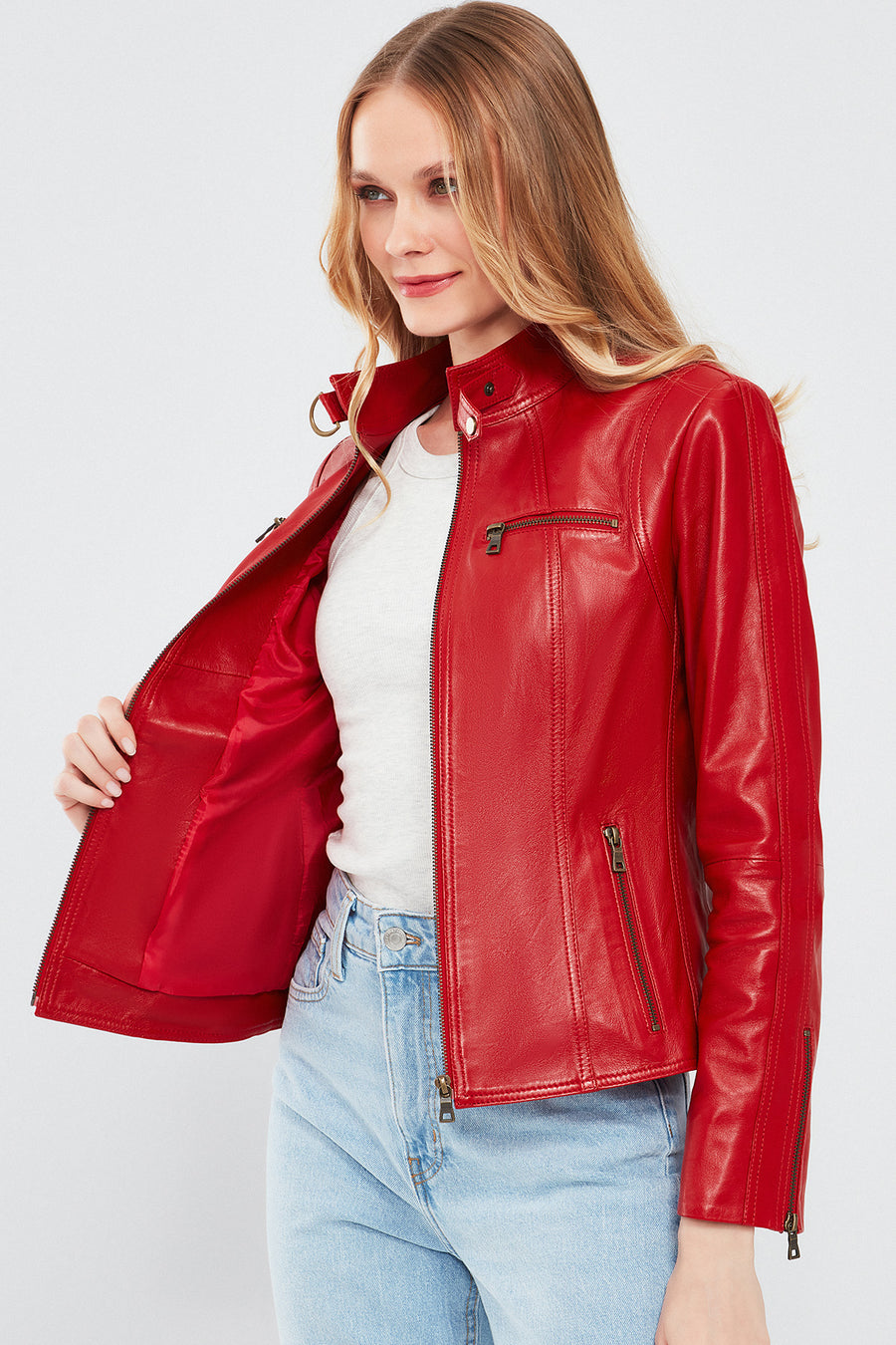 Maria Women's Red Short Leather Jacket
