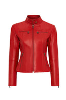 Maria Women's Red Short Leather Jacket | Derimod