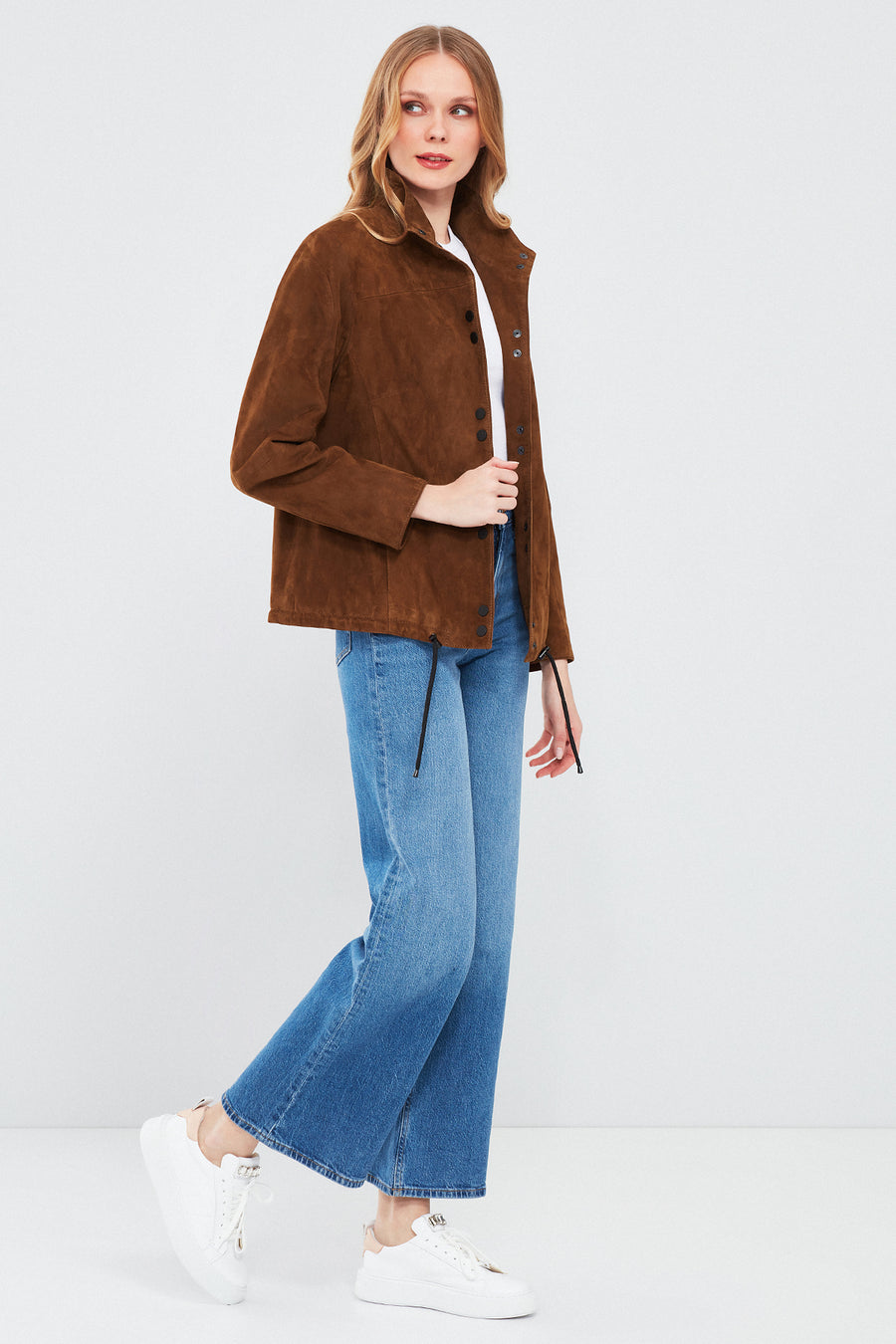 Lopez Women's Brown Oversize Suede Leather Jacket