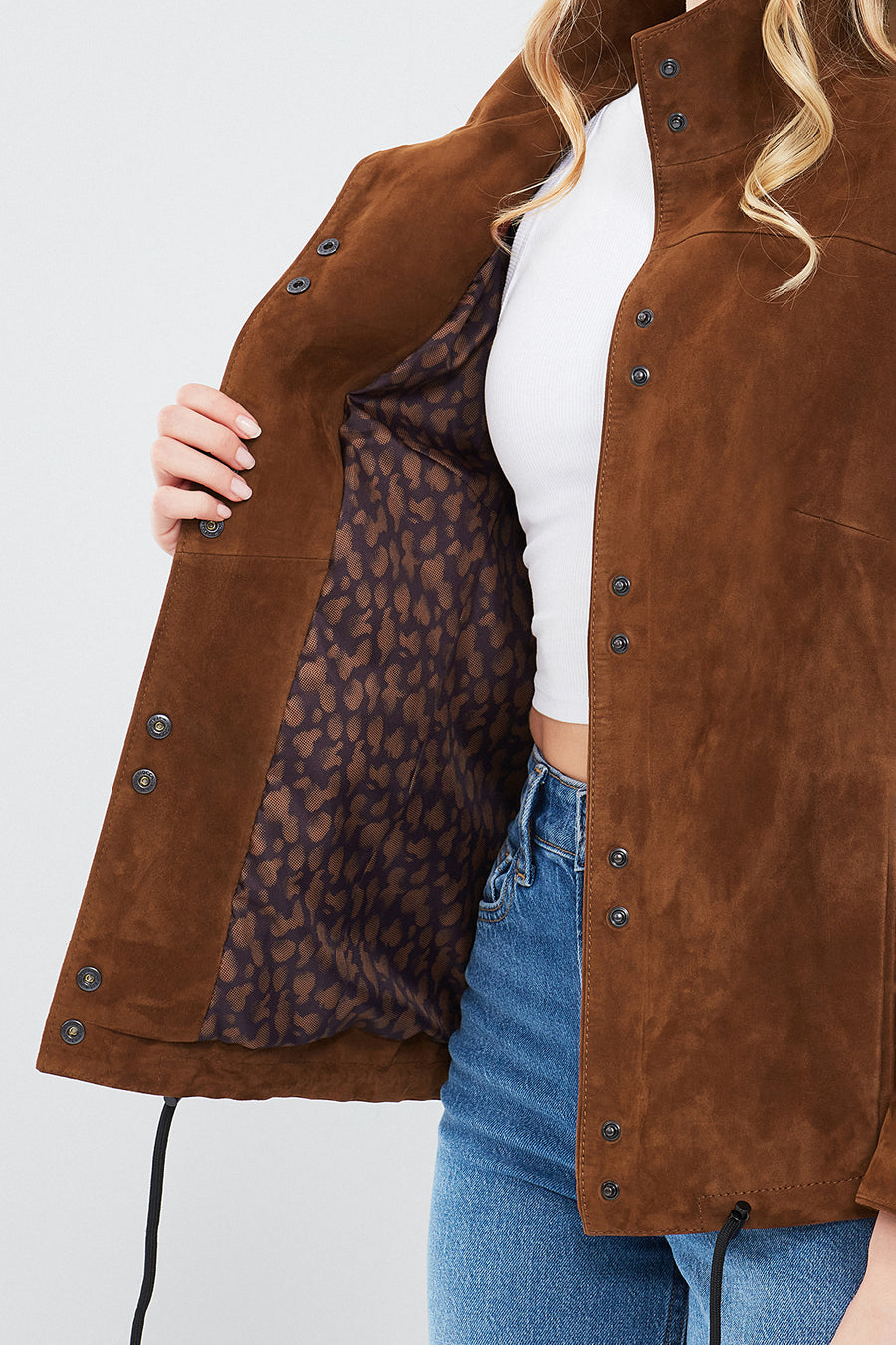 Lopez Women's Brown Oversize Suede Leather Jacket