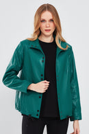 Lopez Women's Green Oversize Leather Jacket | Derimod