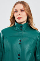 Lopez Women's Green Oversize Leather Jacket | Derimod