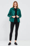 Lopez Women's Green Oversize Leather Jacket | Derimod