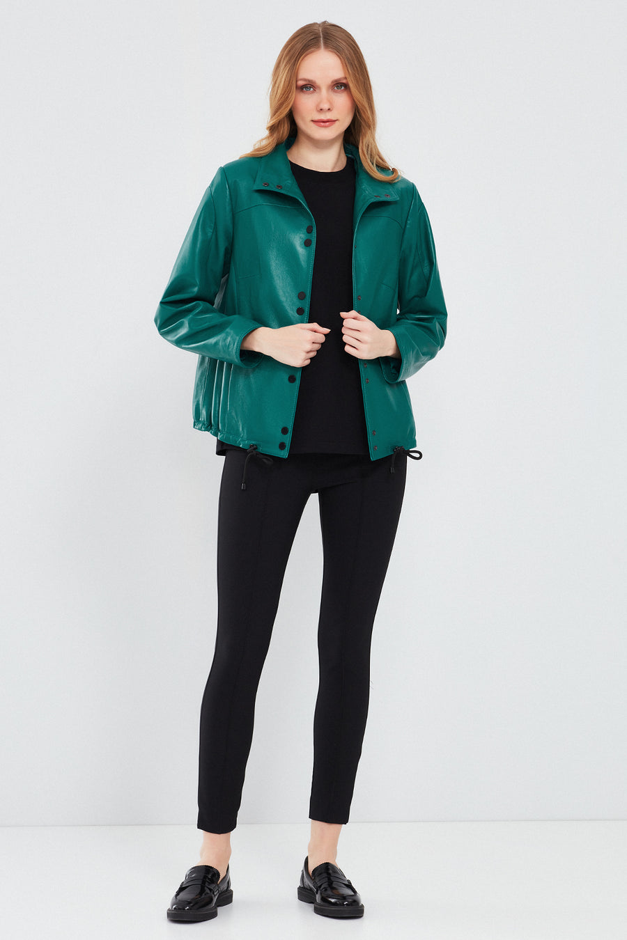 Lopez Women's Green Oversize Leather Jacket