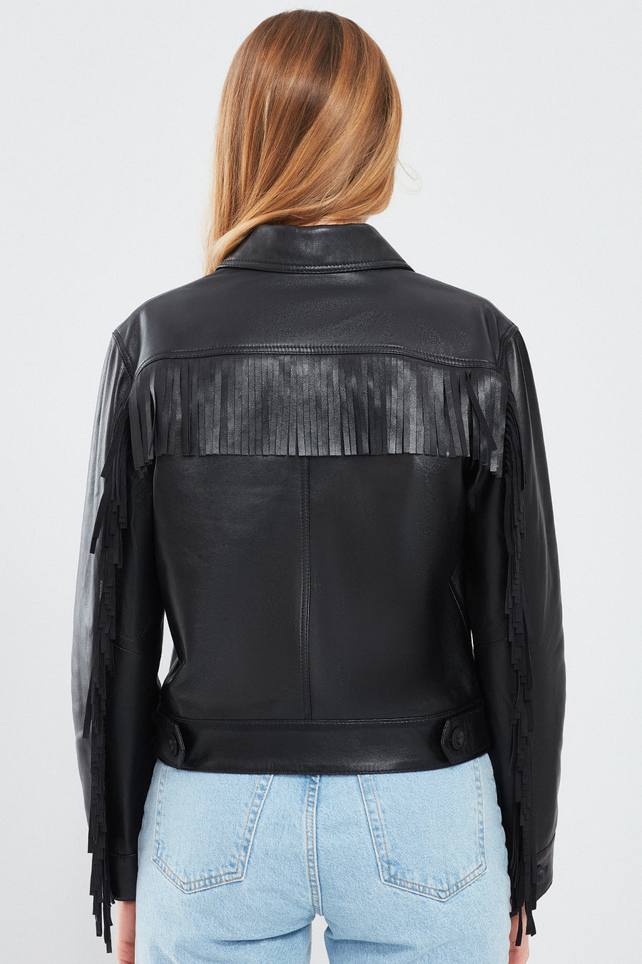 Luna Women's Black Tassel Detailed Leather Jacket