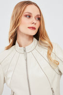 Julia Women's Beige Short Leather Jacket | Derimod
