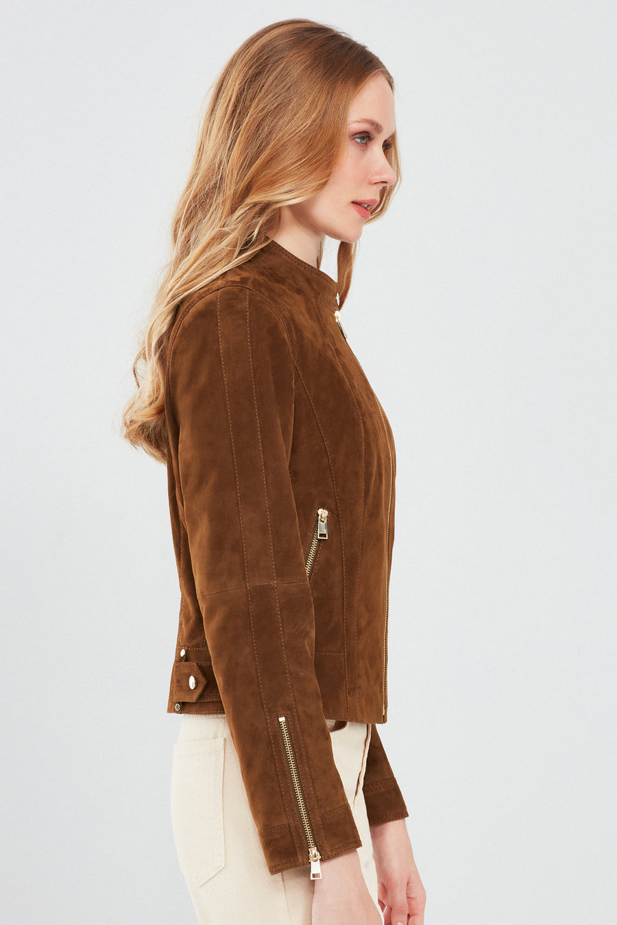 Grace Women's Brown Short Suede Leather Jacket