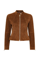 Grace Women's Brown Short Suede Leather Jacket | Derimod