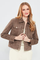 Amber Women's Mink Shirt Collar Short Suede Leather Jacket | Derimod