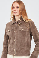 Amber Women's Mink Shirt Collar Short Suede Leather Jacket | Derimod