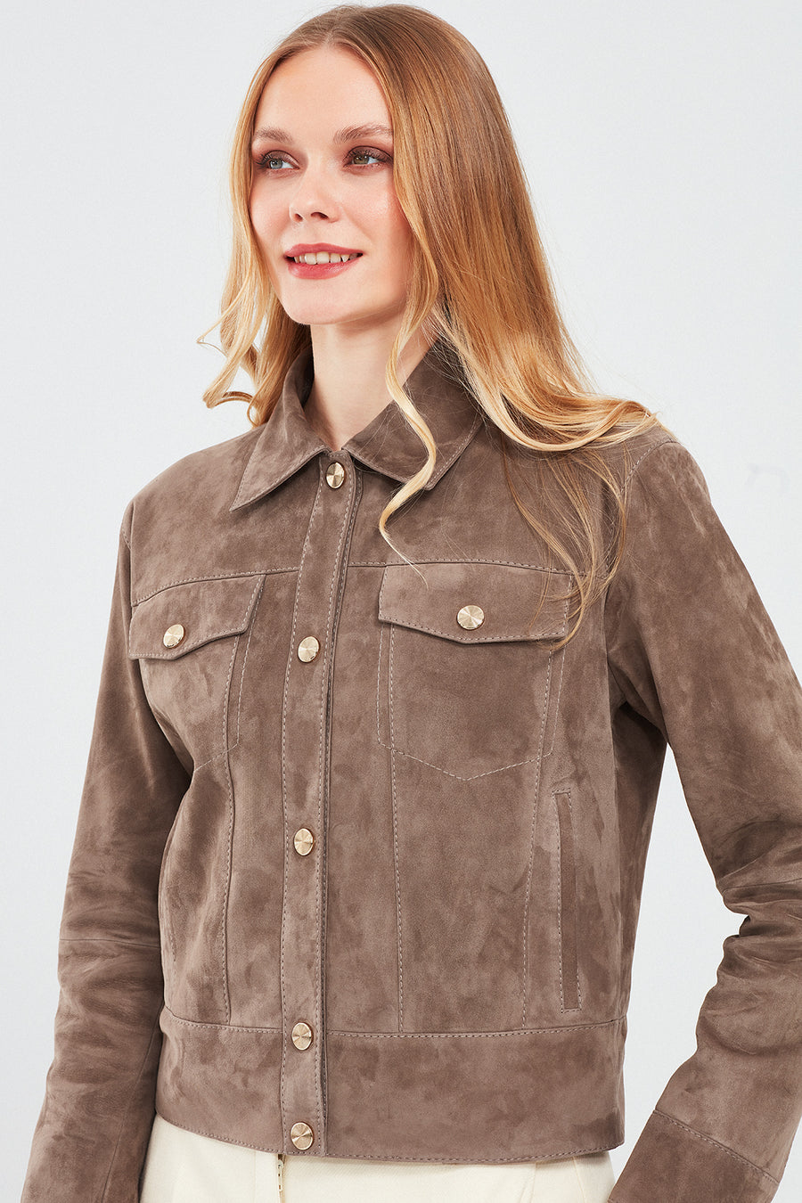 Amber Women's Mink Shirt Collar Short Suede Leather Jacket