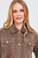 Amber Women's Mink Shirt Collar Short Suede Leather Jacket | Derimod
