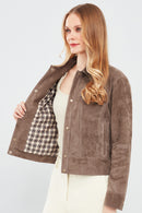 Amber Women's Mink Shirt Collar Short Suede Leather Jacket | Derimod