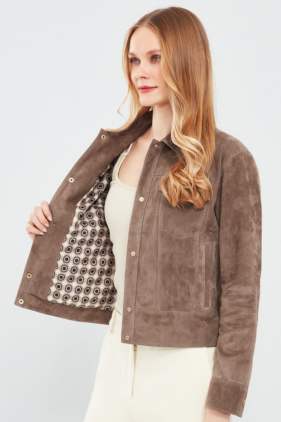 Amber Women's Mink Shirt Collar Short Suede Leather Jacket