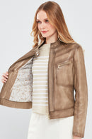 Jody Women's Beige Natural Short Leather Jacket | Derimod