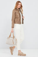 Jody Women's Beige Natural Short Leather Jacket | Derimod
