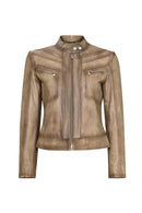 Jody Women's Beige Natural Short Leather Jacket | Derimod