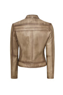 Jody Women's Beige Natural Short Leather Jacket | Derimod