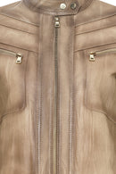 Jody Women's Beige Natural Short Leather Jacket | Derimod