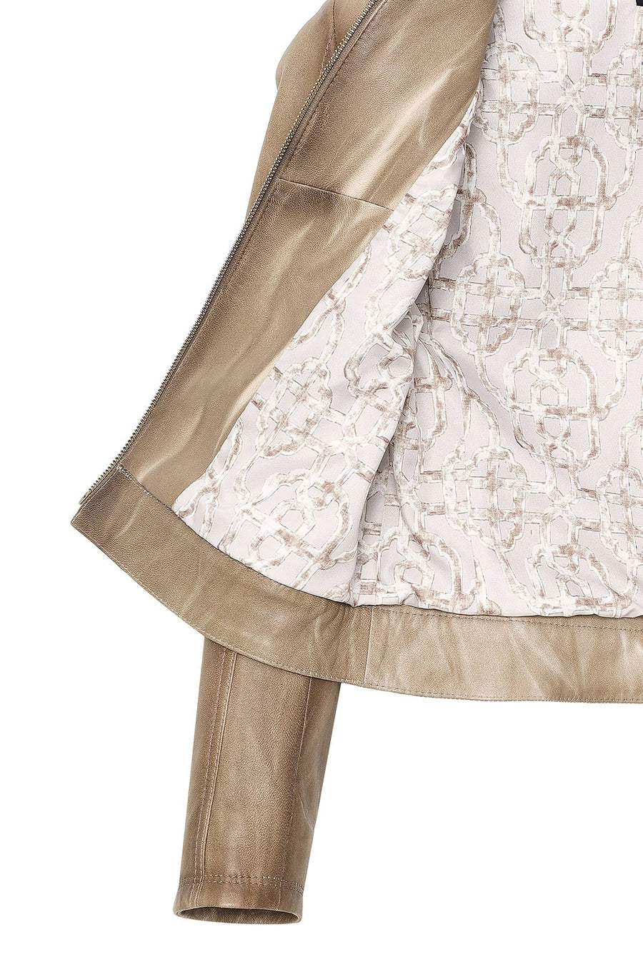 Jody Women's Beige Natural Short Leather Jacket
