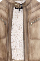 Jody Women's Beige Natural Short Leather Jacket | Derimod