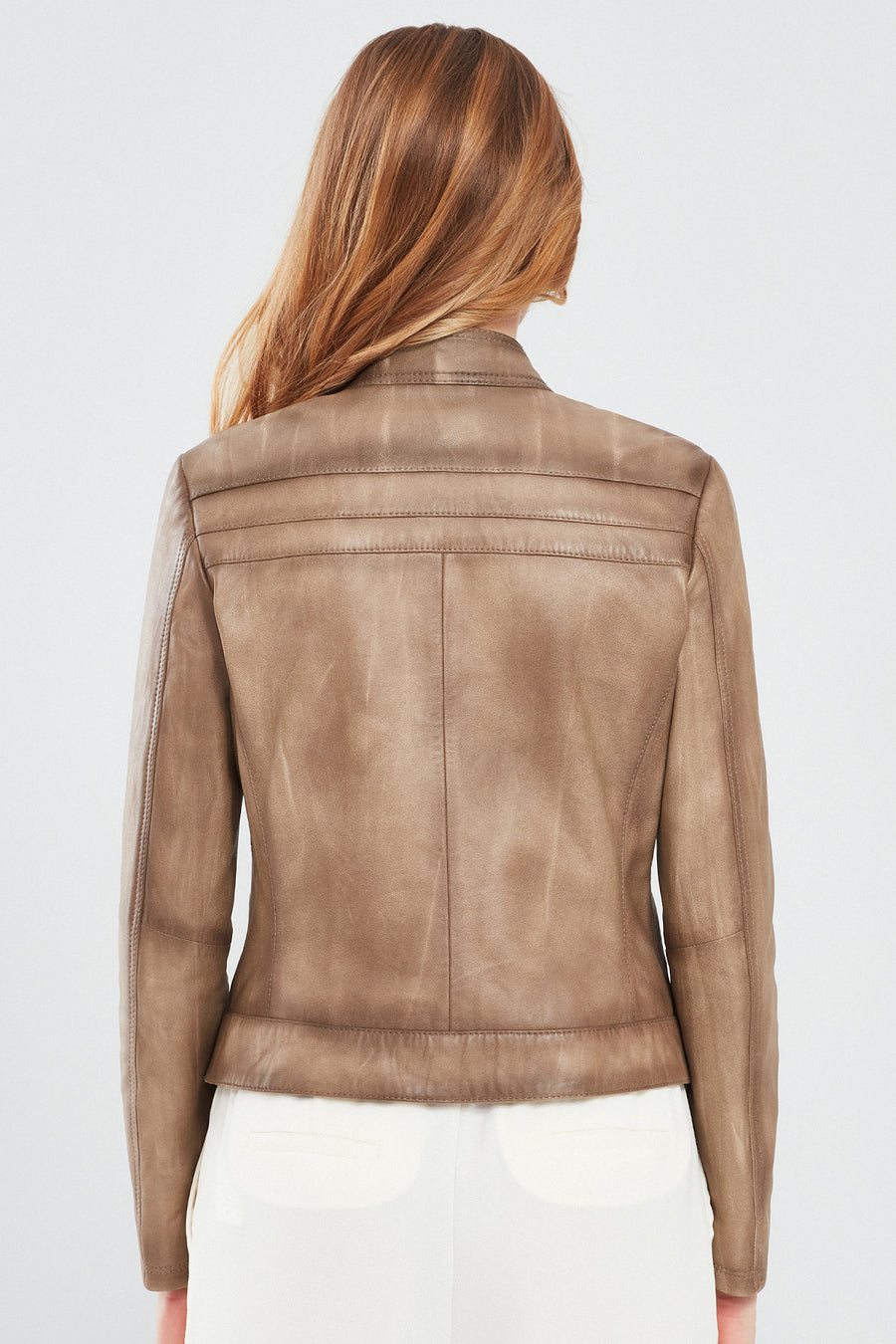 Jody Women's Beige Natural Short Leather Jacket