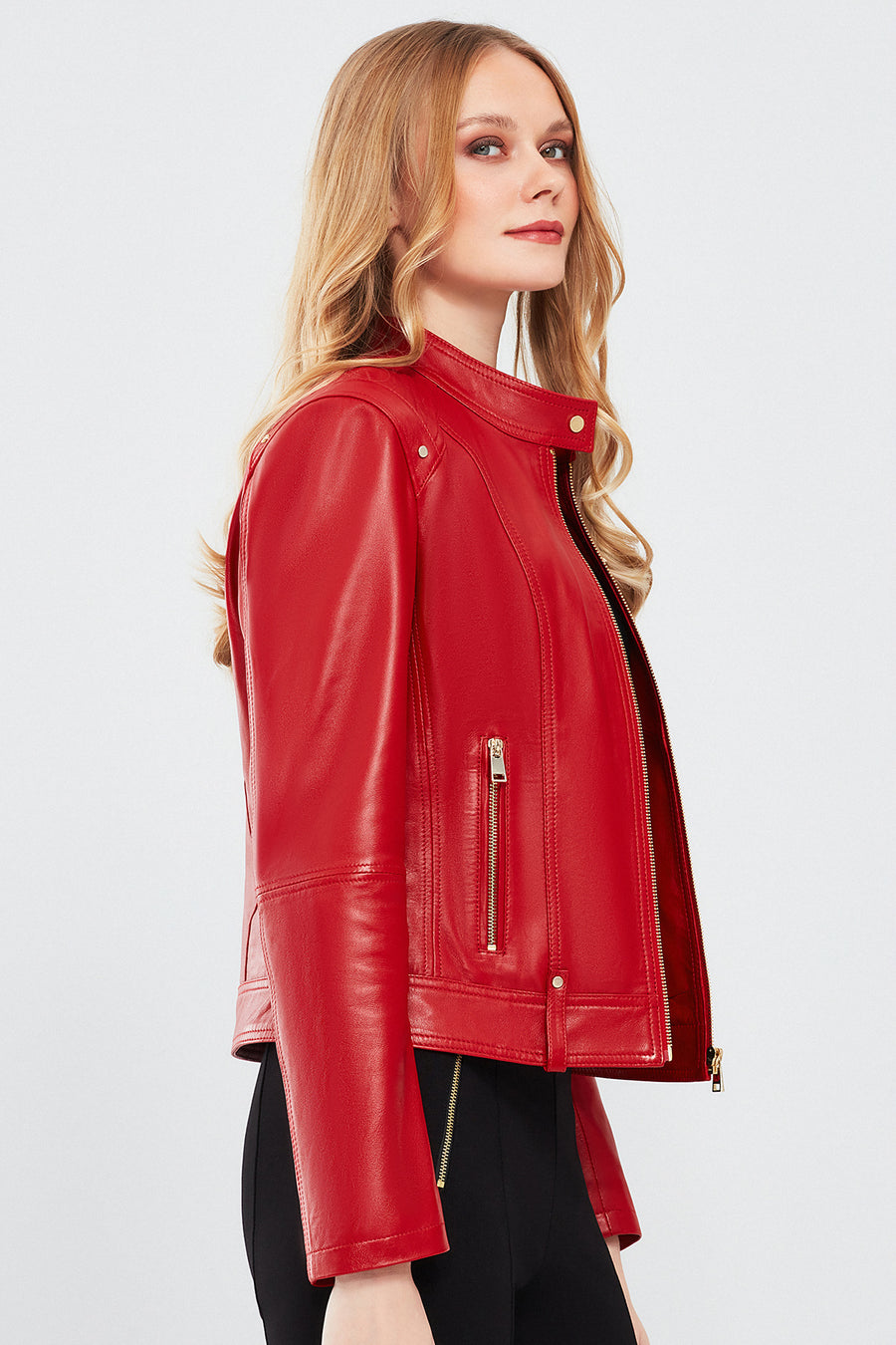 Sonia Women's Red Short Leather Jacket