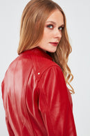 Sonia Women's Red Short Leather Jacket | Derimod