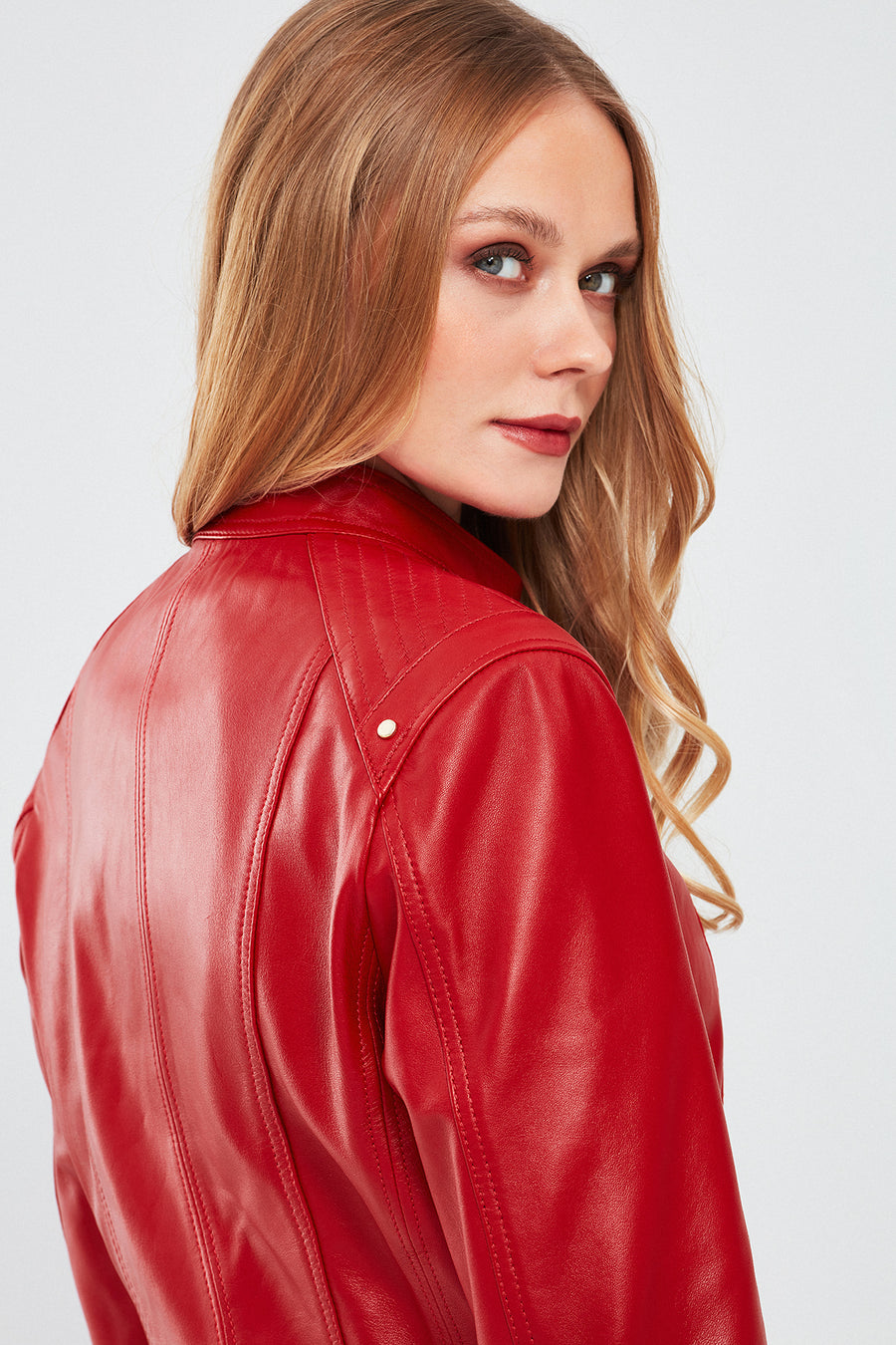 Sonia Women's Red Short Leather Jacket
