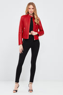 Sonia Women's Red Short Leather Jacket | Derimod