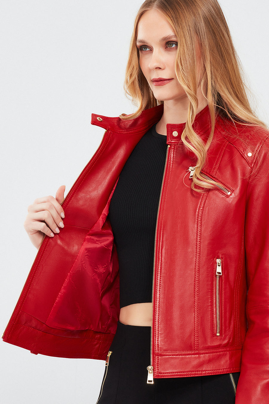 Sonia Women's Red Short Leather Jacket