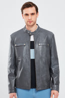 Larry Men's Gray Leather Coat | Derimod