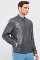 Larry Men's Gray Leather Coat | Derimod