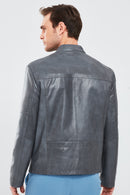 Larry Men's Gray Leather Coat | Derimod