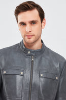 Larry Men's Gray Leather Coat | Derimod
