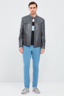 Larry Men's Gray Leather Coat | Derimod