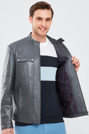 Larry Men's Gray Leather Coat | Derimod