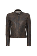 Glam Women's Brown Vintage Leather Jacket | Derimod
