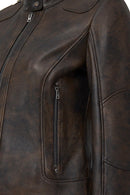 Glam Women's Brown Vintage Leather Jacket | Derimod