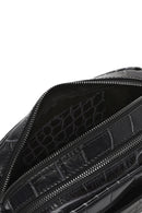 Women's Black Printed Mini Leather Crossbody Bag | Derimod