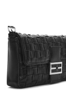 Women's Black Knitted Patterned Long Strap Shoulder Bag | Derimod