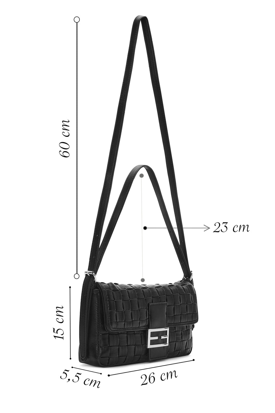 Women's Black Knitted Patterned Long Strap Shoulder Bag