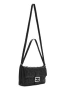 Women's Black Knitted Patterned Long Strap Shoulder Bag | Derimod